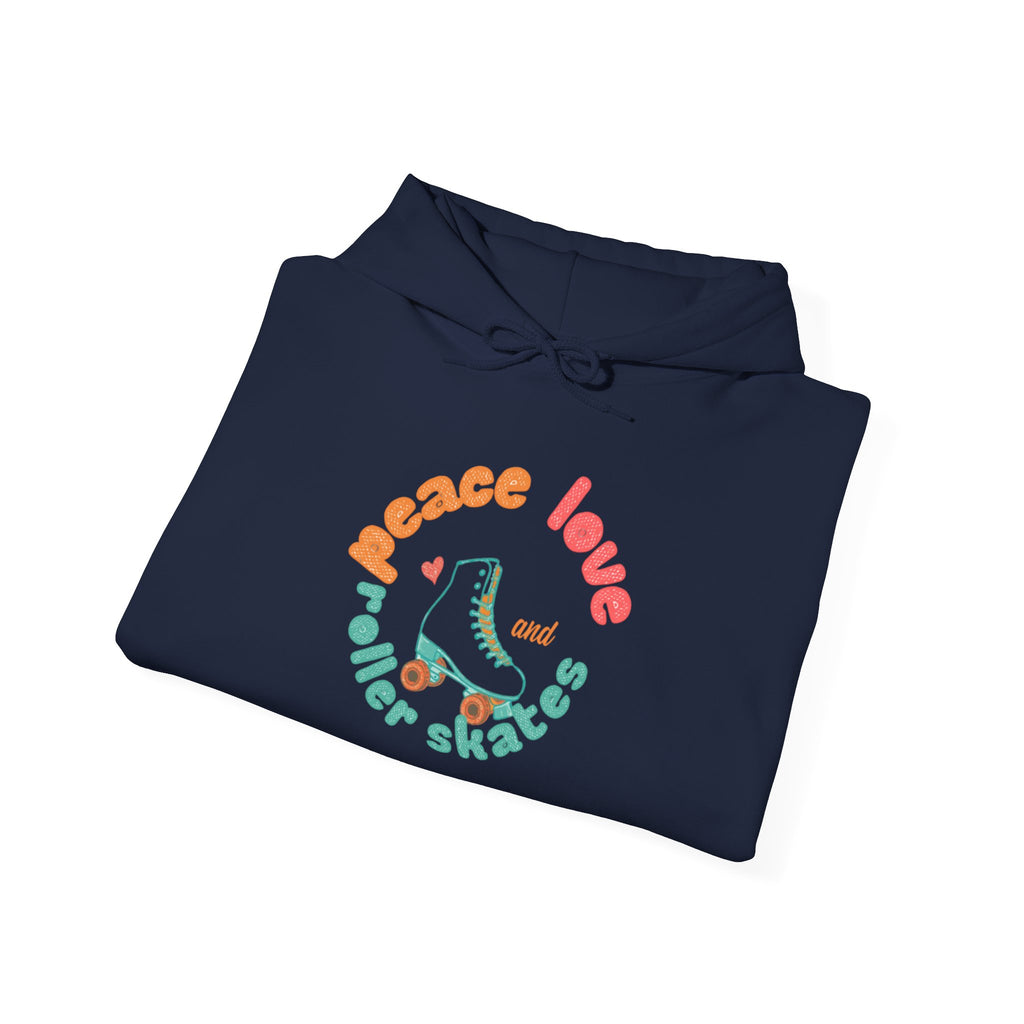 Peace, Love & Roller Skates Hoodie — Retro Roller Skating Graphic Sweatshirt