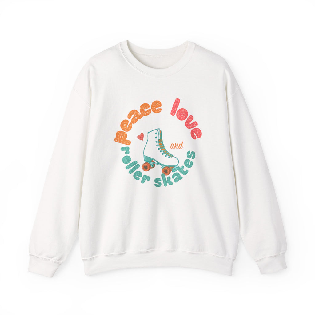 Crewneck Sweatshirt — "Peace, Love & Roller Skates" Retro Roller Skate Graphic