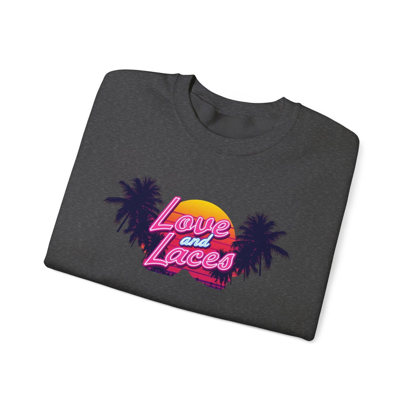 Crewneck Sweatshirt — "Love and Laces" Retro Palm Beach Graphic