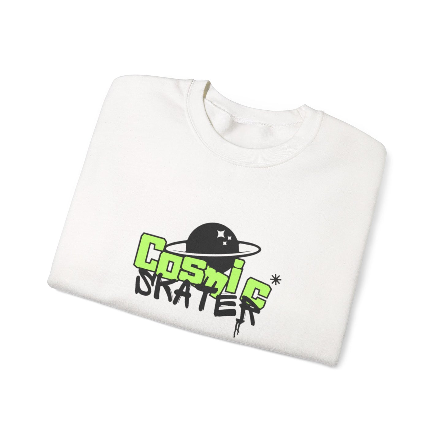 Crewneck Sweatshirt - "Cosmic Skater" Neon Planet Skate Graphic