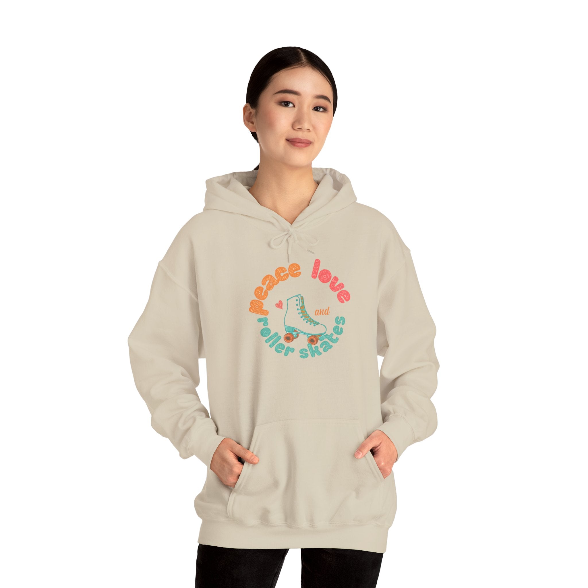 Peace, Love & Roller Skates Hoodie — Retro Roller Skating Graphic Sweatshirt