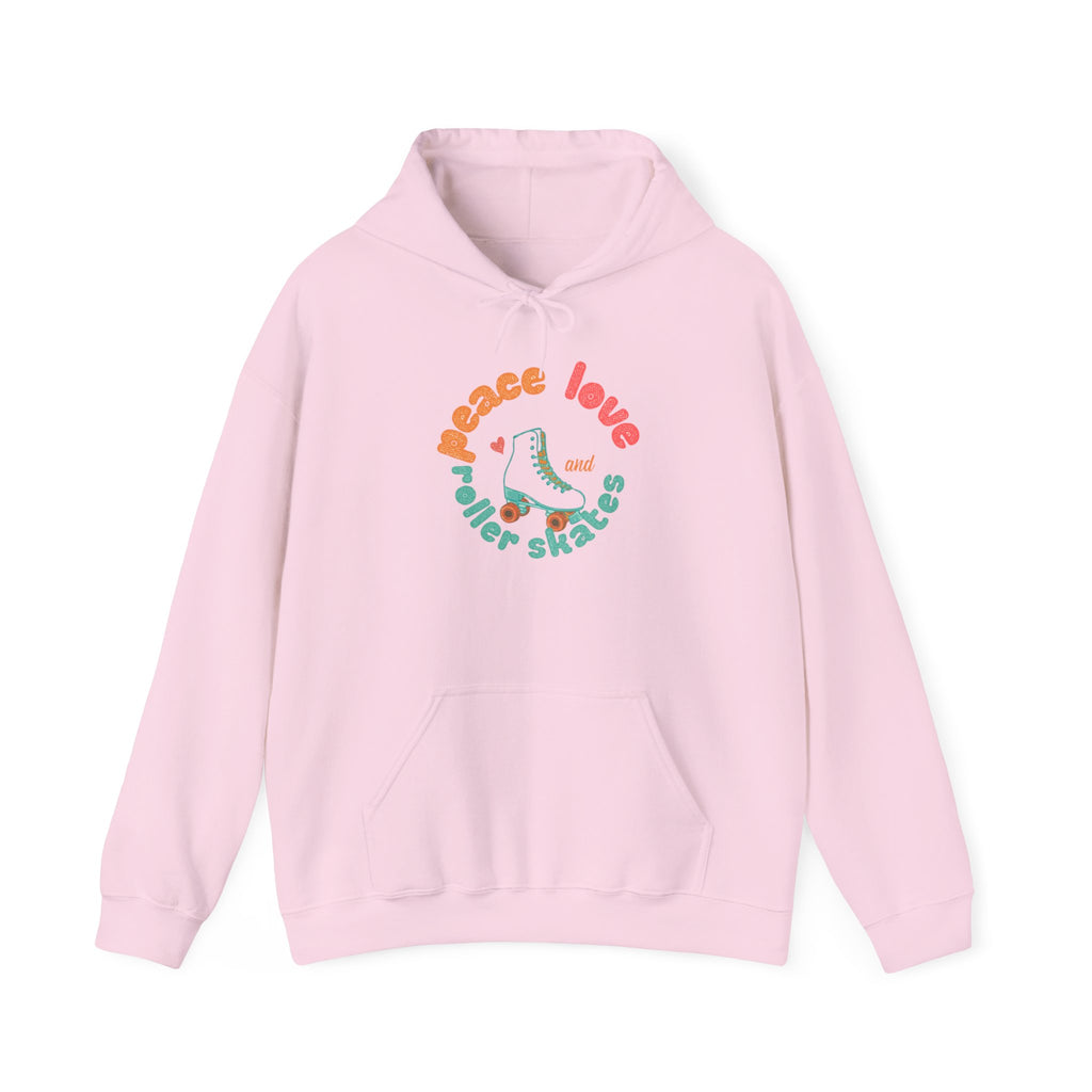 Peace, Love & Roller Skates Hoodie — Retro Roller Skating Graphic Sweatshirt