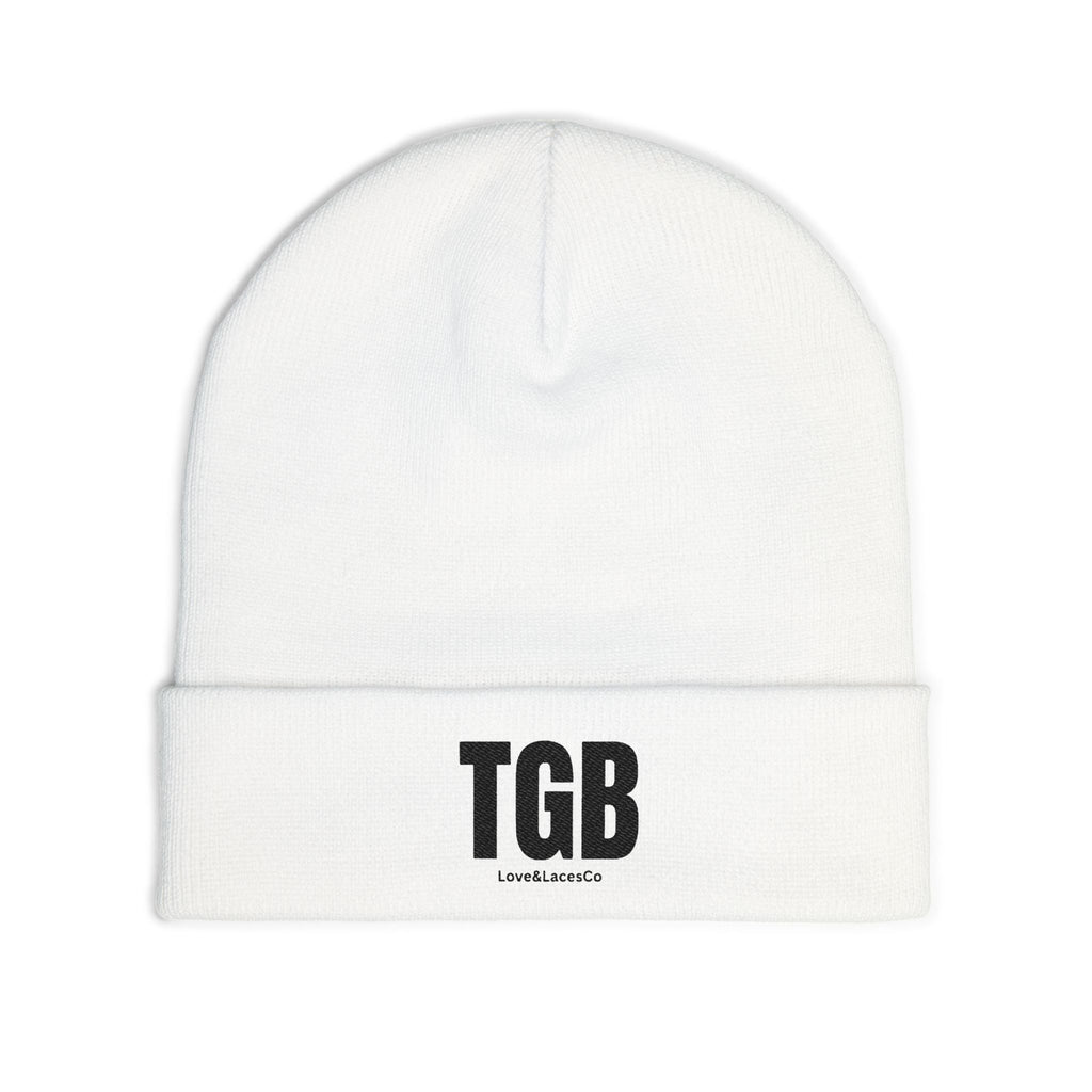 TGB Embroidered Knit Beanie — Cozy Winter Hat with Fold Cuff