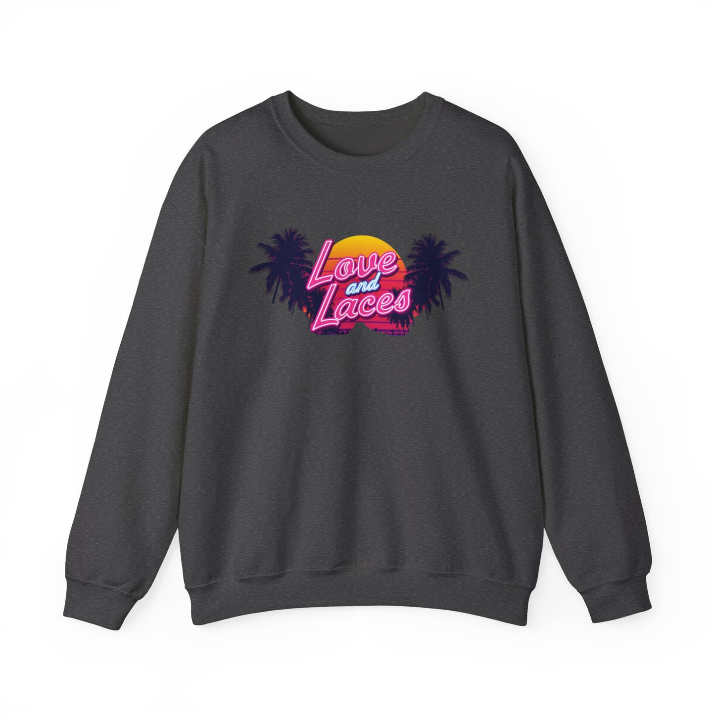Crewneck Sweatshirt — "Love and Laces" Retro Palm Beach Graphic