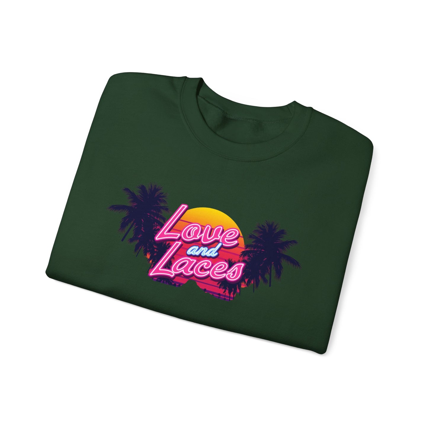 Crewneck Sweatshirt — "Love and Laces" Retro Palm Beach Graphic