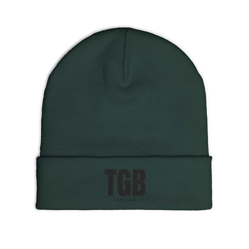 TGB Embroidered Knit Beanie — Cozy Winter Hat with Fold Cuff
