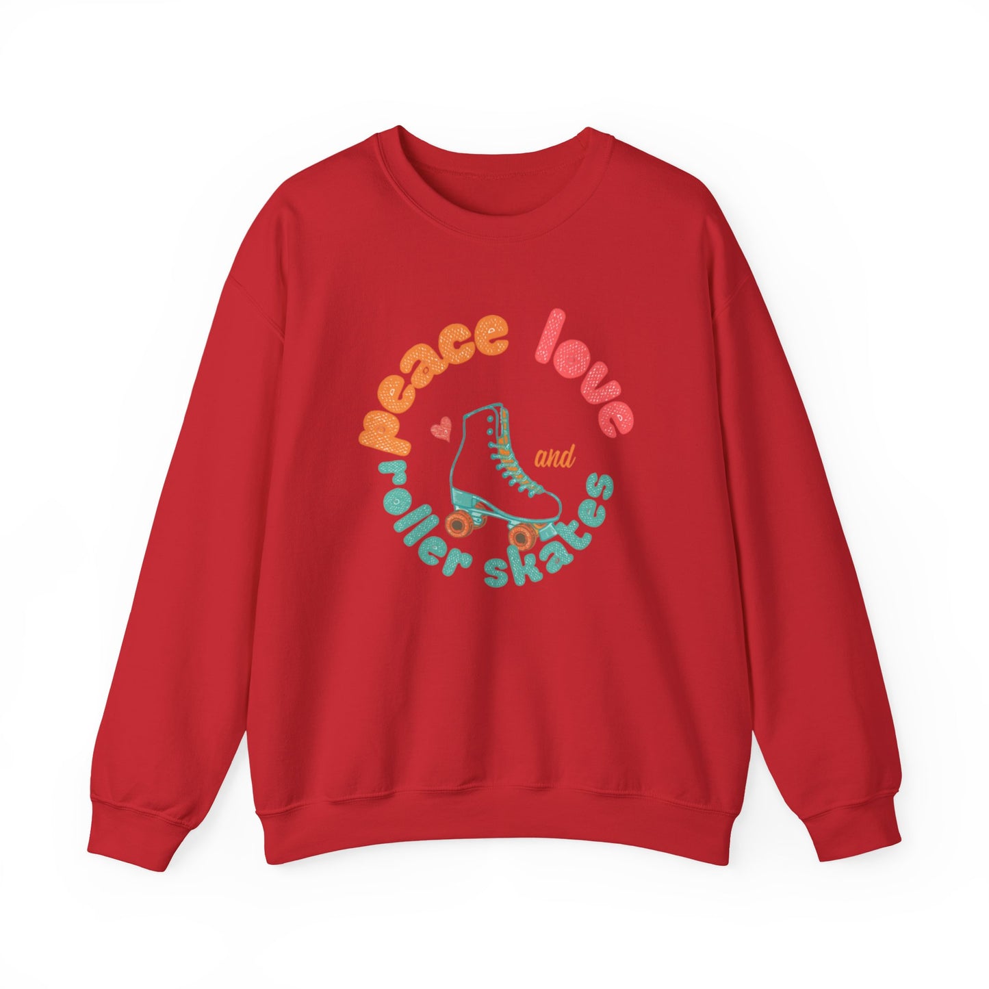 Crewneck Sweatshirt — "Peace, Love & Roller Skates" Retro Roller Skate Graphic