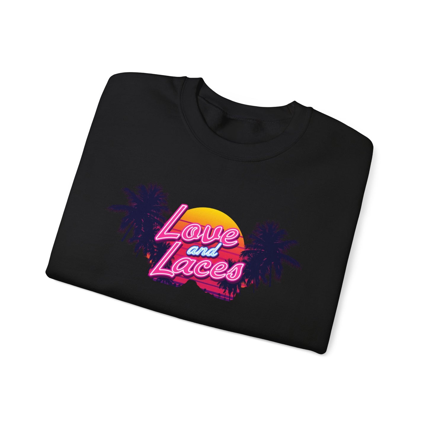 Crewneck Sweatshirt — "Love and Laces" Retro Palm Beach Graphic