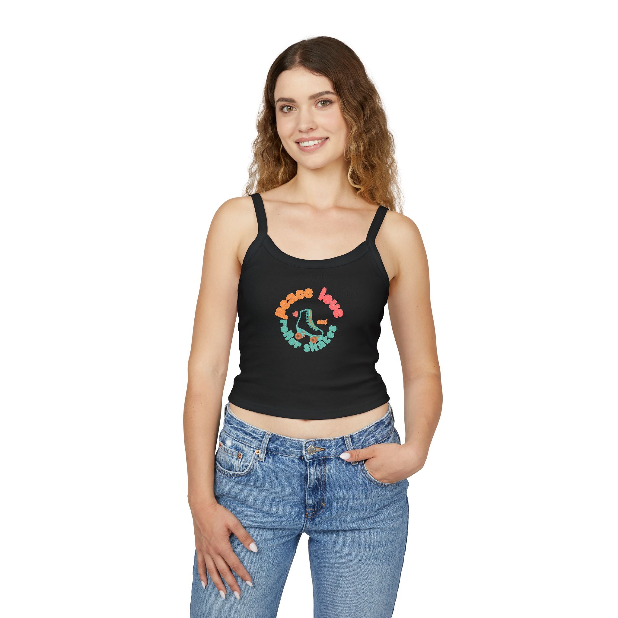 Roller Skates Cute Crop Tank — "Peace Love And Roller Skates" Retro Roller Derby Graphic