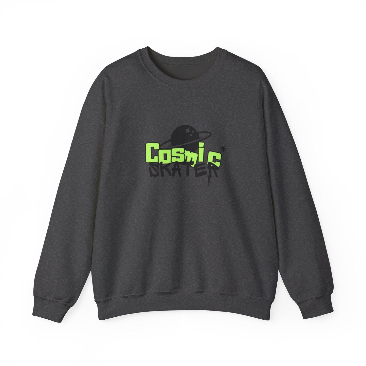 Crewneck Sweatshirt - "Cosmic Skater" Neon Planet Skate Graphic