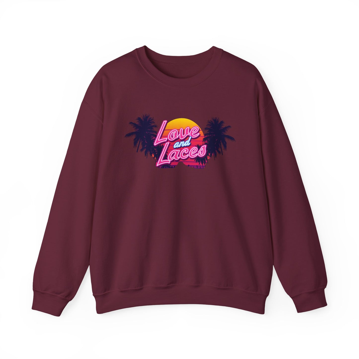 Crewneck Sweatshirt — "Love and Laces" Retro Palm Beach Graphic