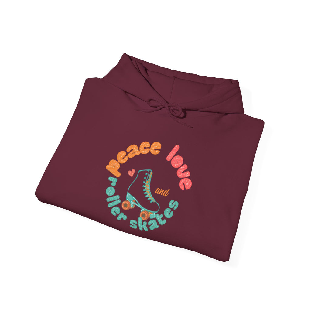 Peace, Love & Roller Skates Hoodie — Retro Roller Skating Graphic Sweatshirt
