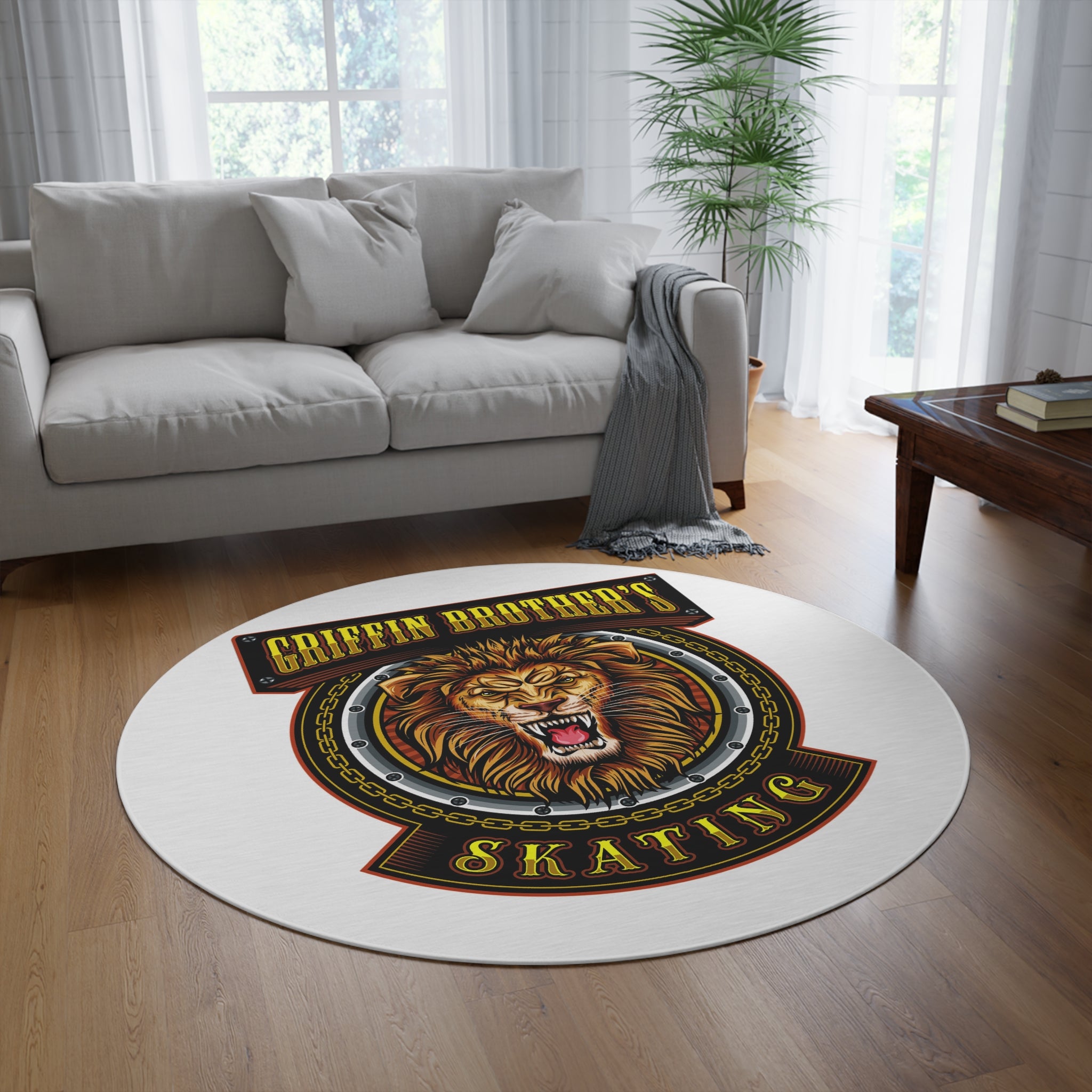Griffin Brother's Skating Lion Round Rug