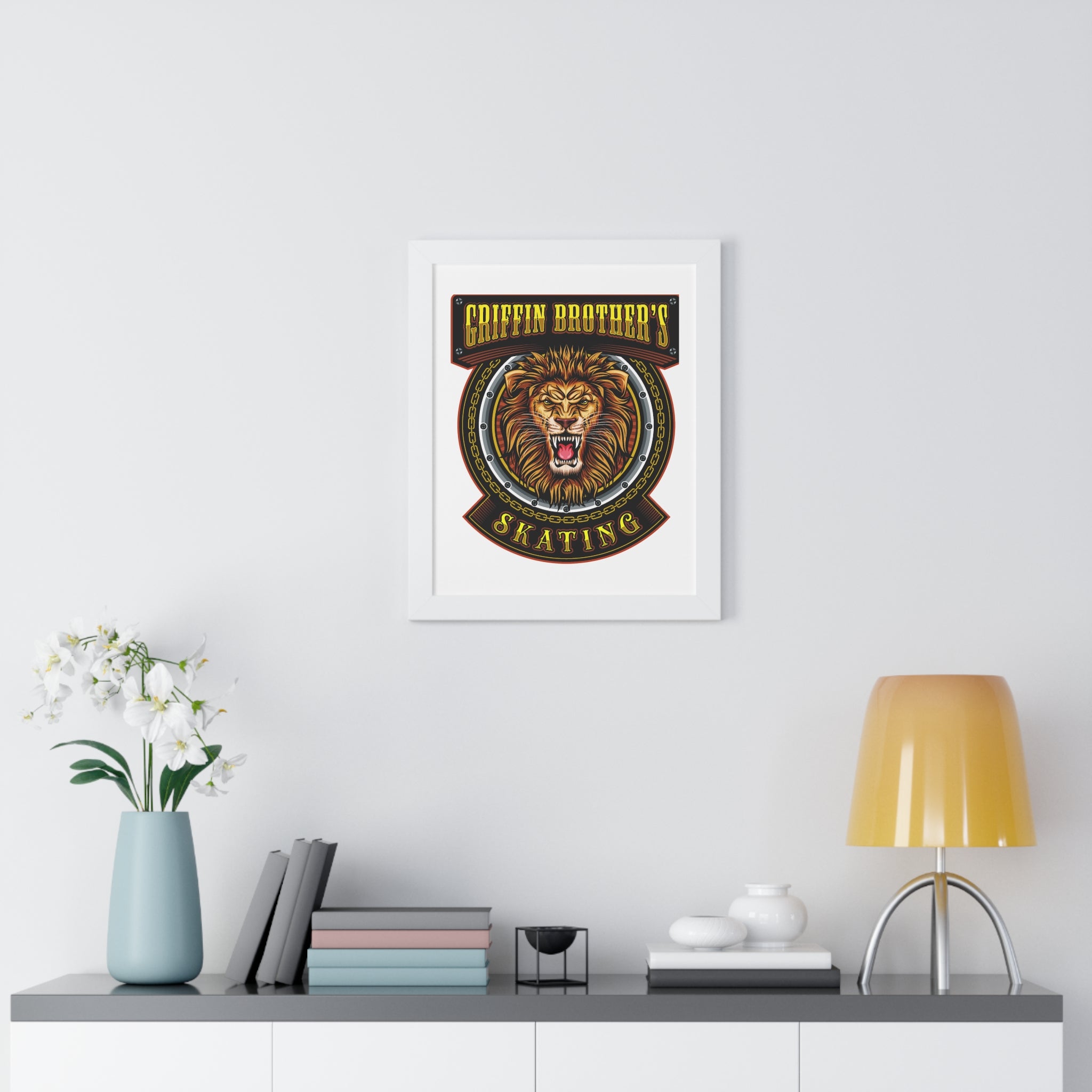 Griffin Brothers Skating Framed Poster — Lion Emblem Wall Art