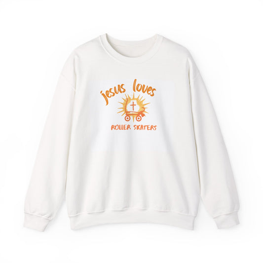 Jesus Loves Roller Skaters Crewneck Sweatshirt – Christian Skate Pullover