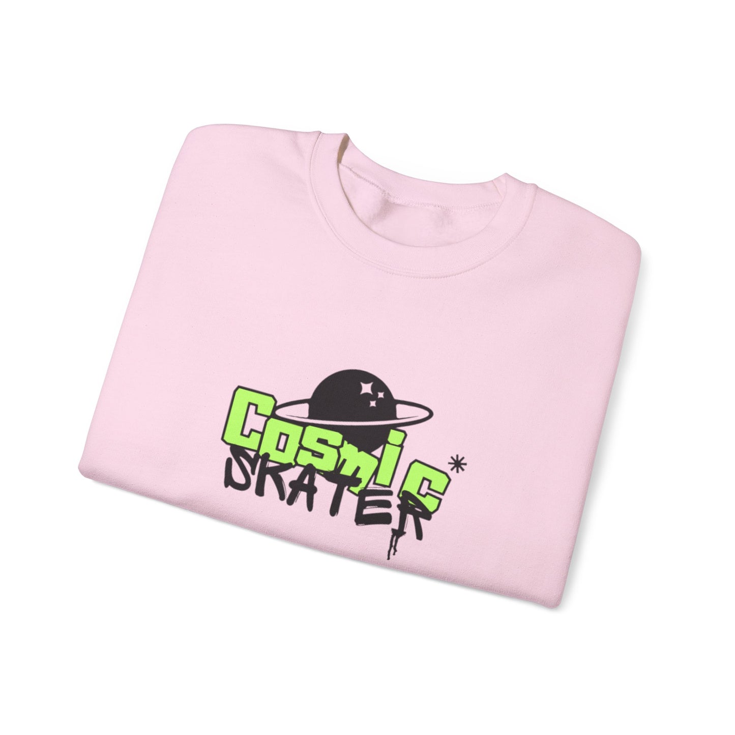 Crewneck Sweatshirt - "Cosmic Skater" Neon Planet Skate Graphic