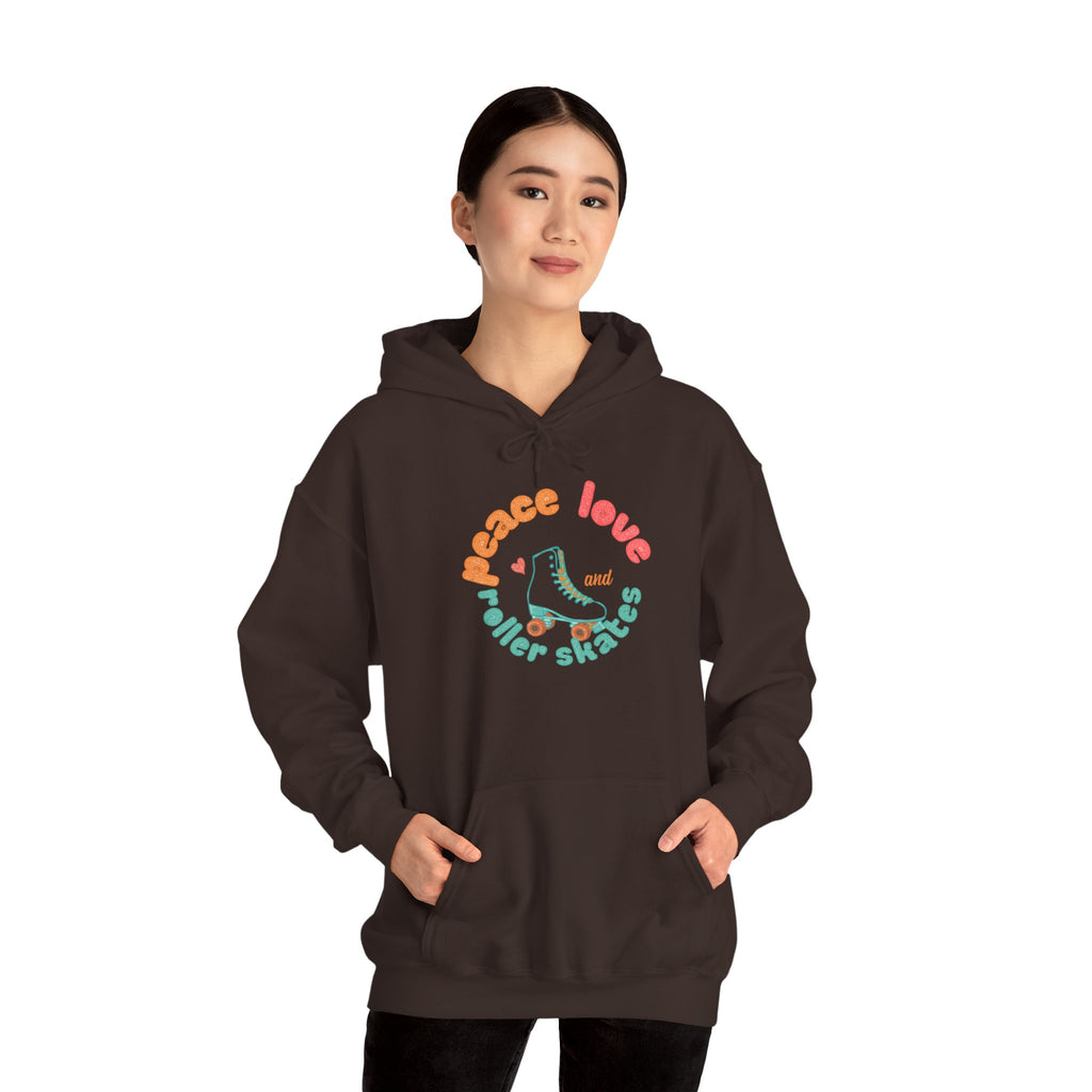 Peace, Love & Roller Skates Hoodie — Retro Roller Skating Graphic Sweatshirt