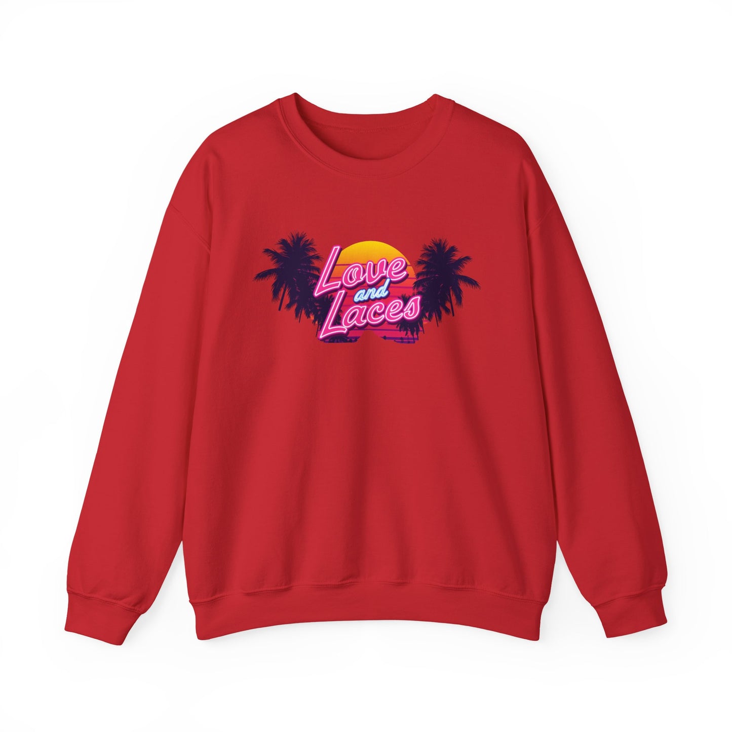 Crewneck Sweatshirt — "Love and Laces" Retro Palm Beach Graphic