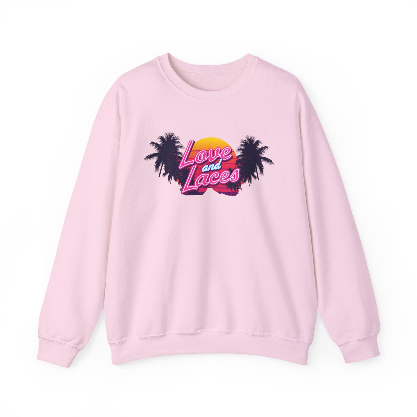 Crewneck Sweatshirt — "Love and Laces" Retro Palm Beach Graphic