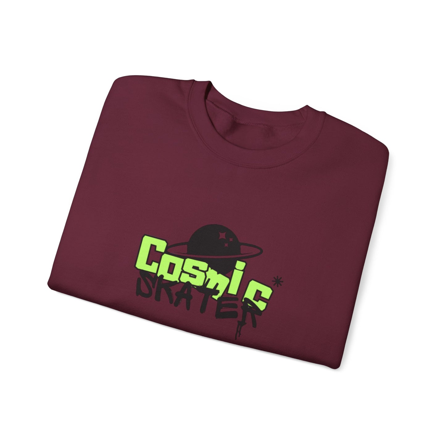 Crewneck Sweatshirt - "Cosmic Skater" Neon Planet Skate Graphic