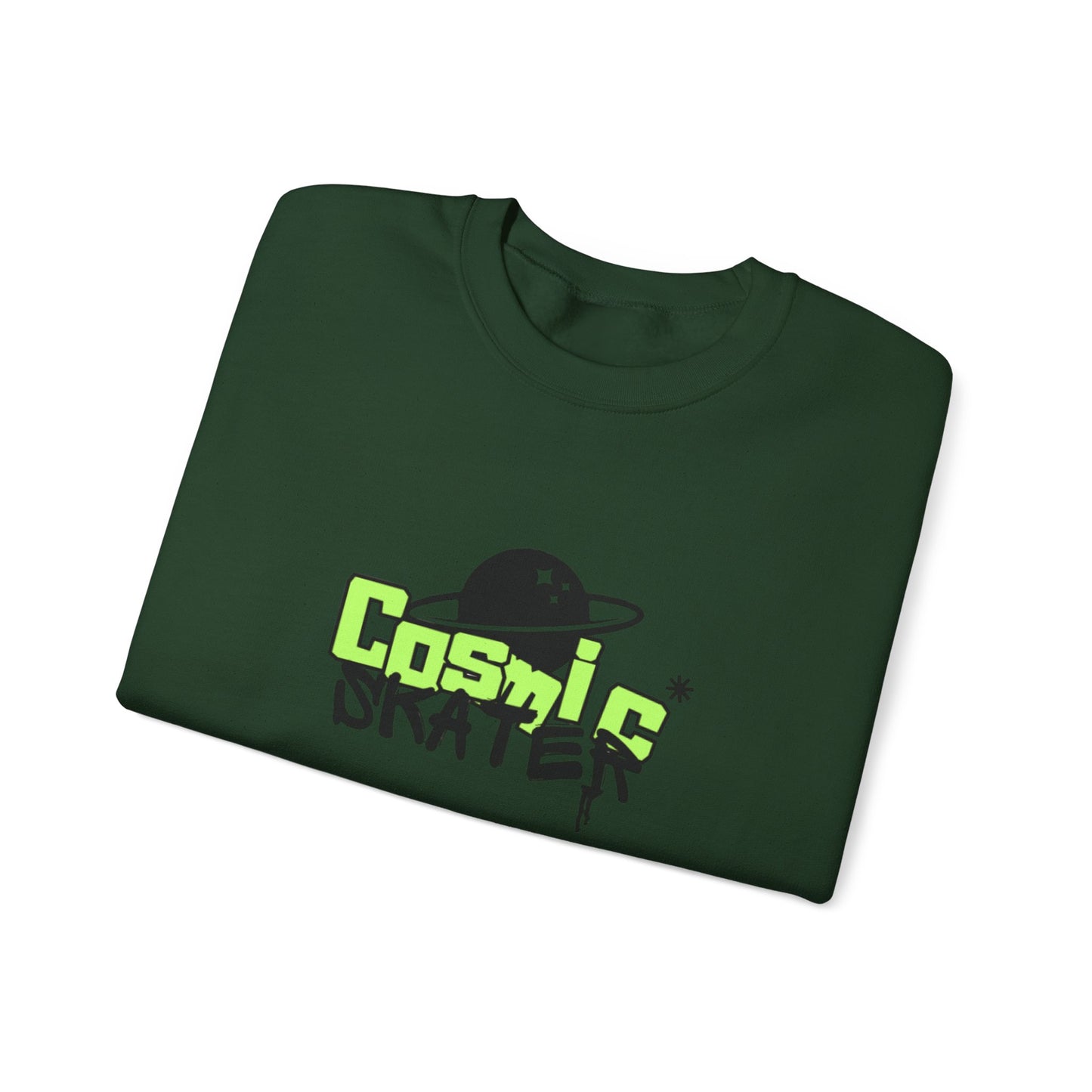 Crewneck Sweatshirt - "Cosmic Skater" Neon Planet Skate Graphic