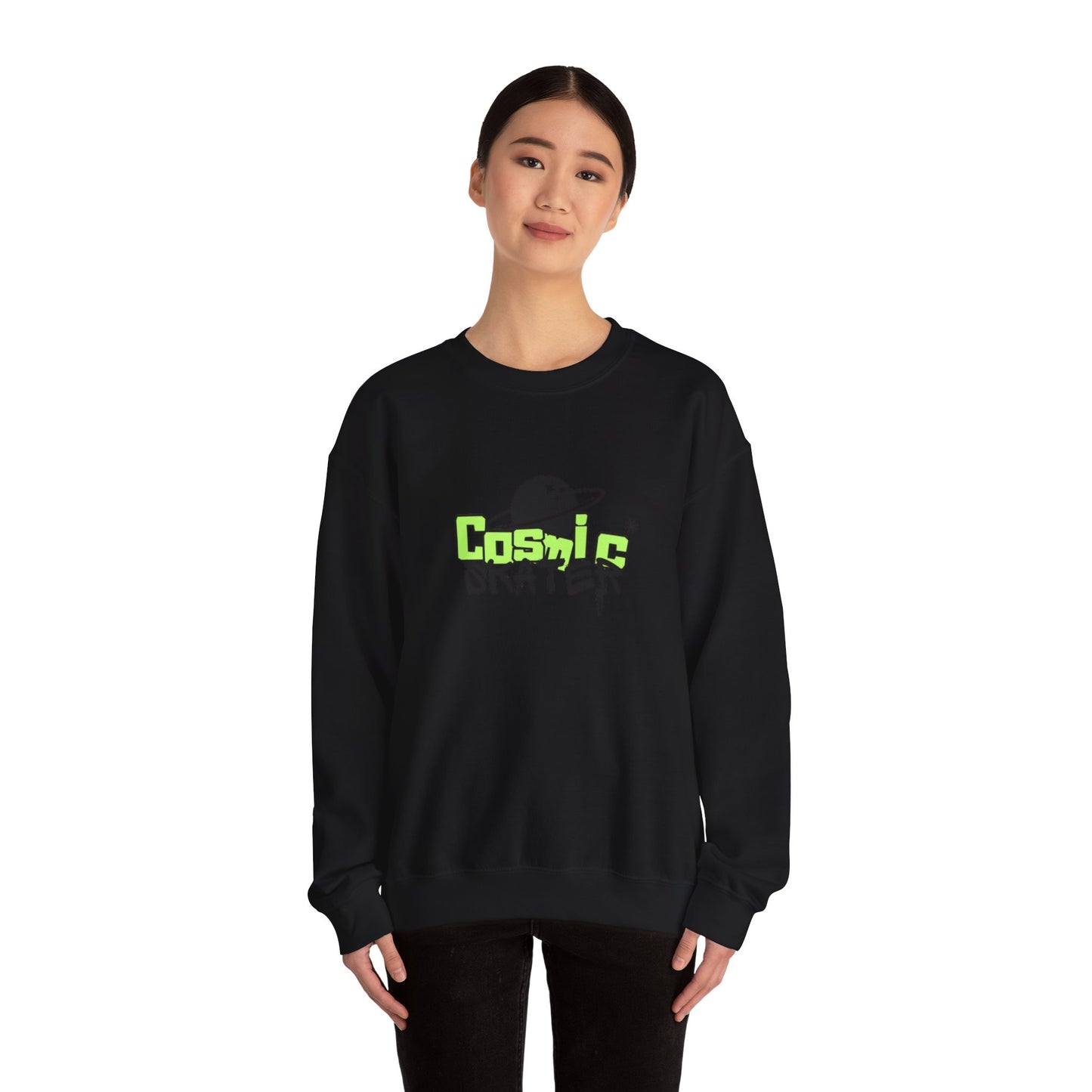 Crewneck Sweatshirt - "Cosmic Skater" Neon Planet Skate Graphic