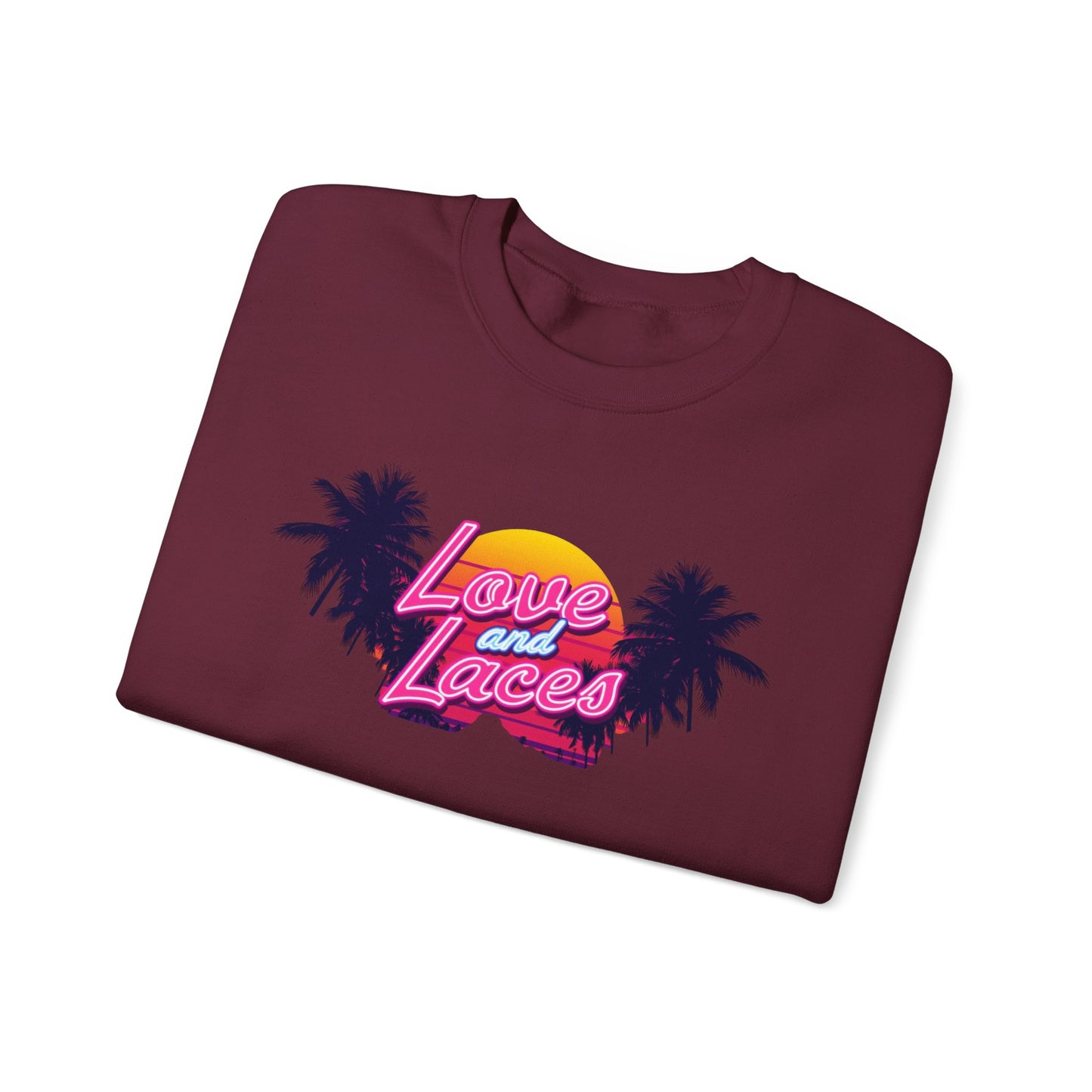 Crewneck Sweatshirt — "Love and Laces" Retro Palm Beach Graphic