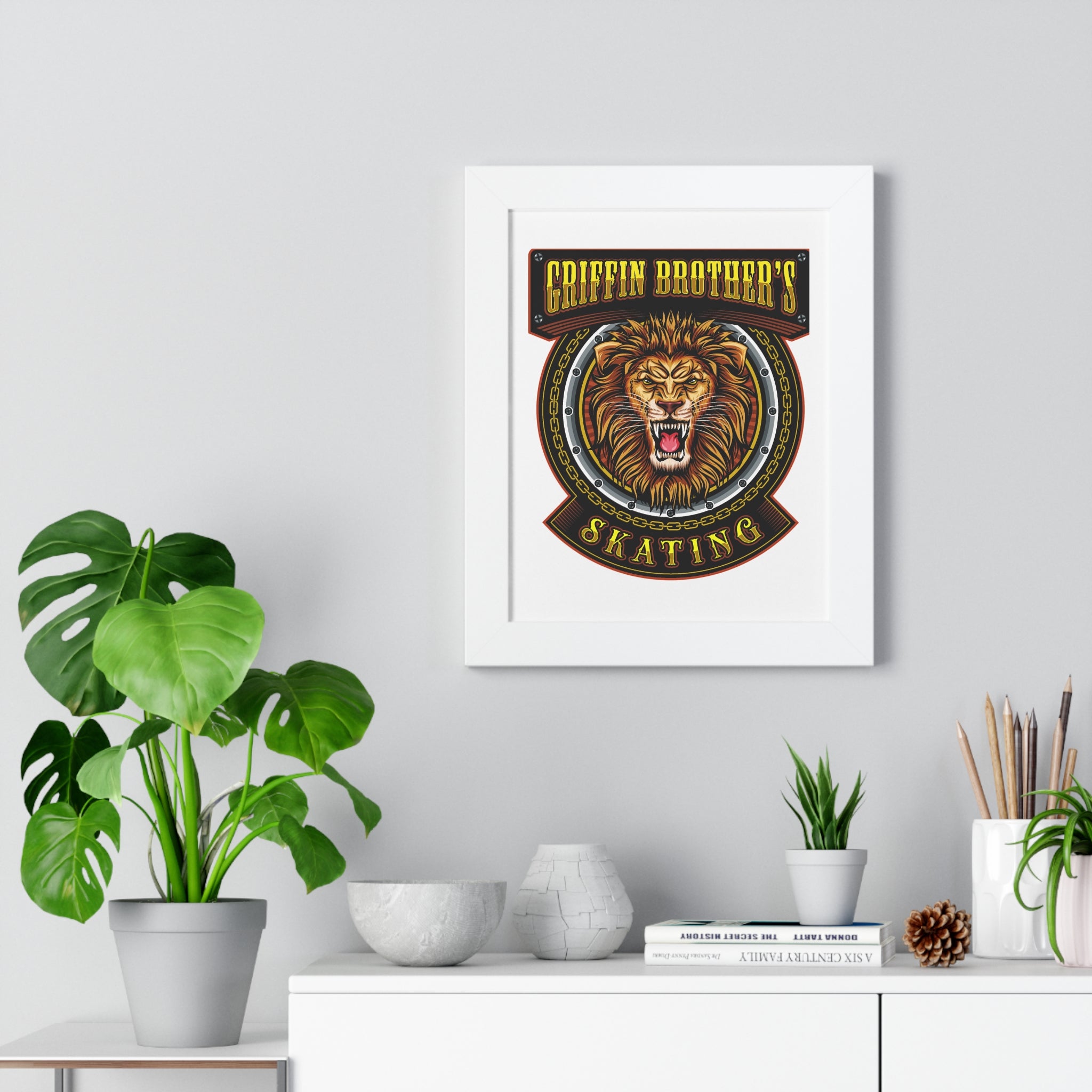 Griffin Brothers Skating Framed Poster — Lion Emblem Wall Art
