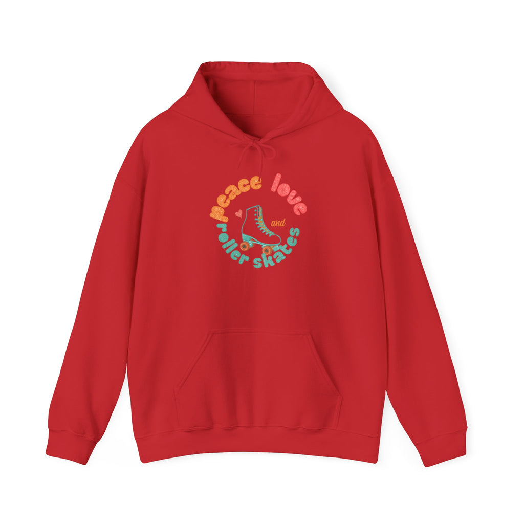 Peace, Love & Roller Skates Hoodie — Retro Roller Skating Graphic Sweatshirt