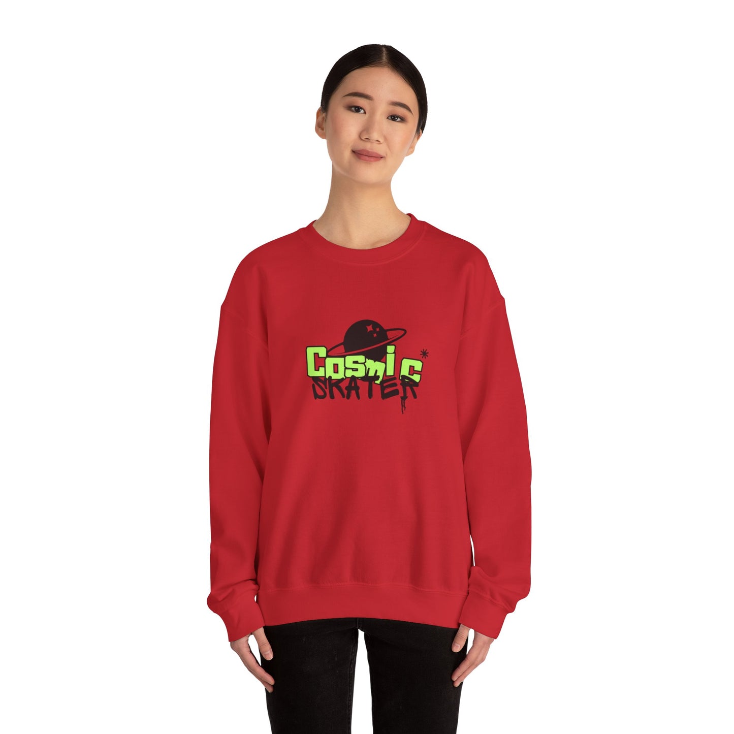 Crewneck Sweatshirt - "Cosmic Skater" Neon Planet Skate Graphic