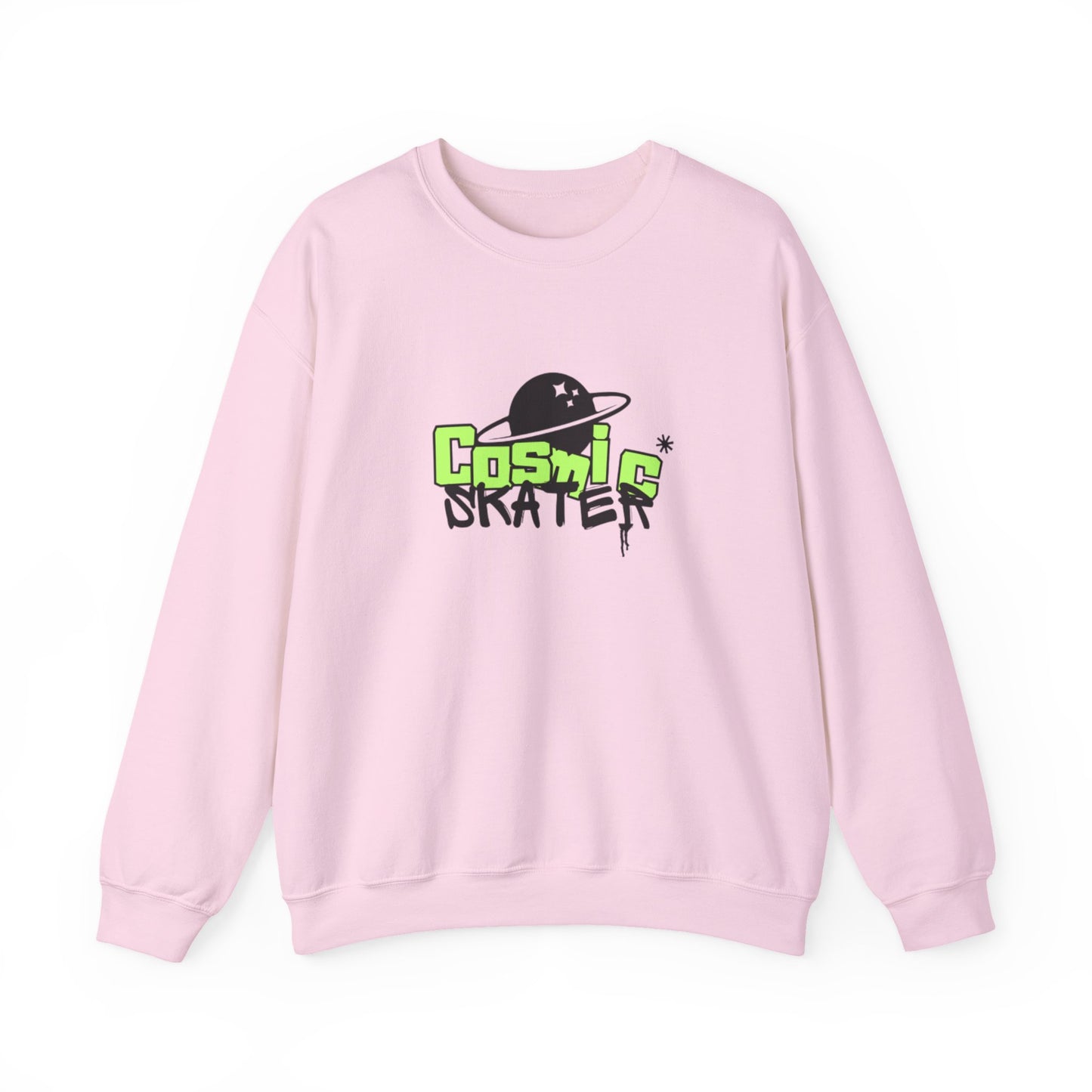 Crewneck Sweatshirt - "Cosmic Skater" Neon Planet Skate Graphic