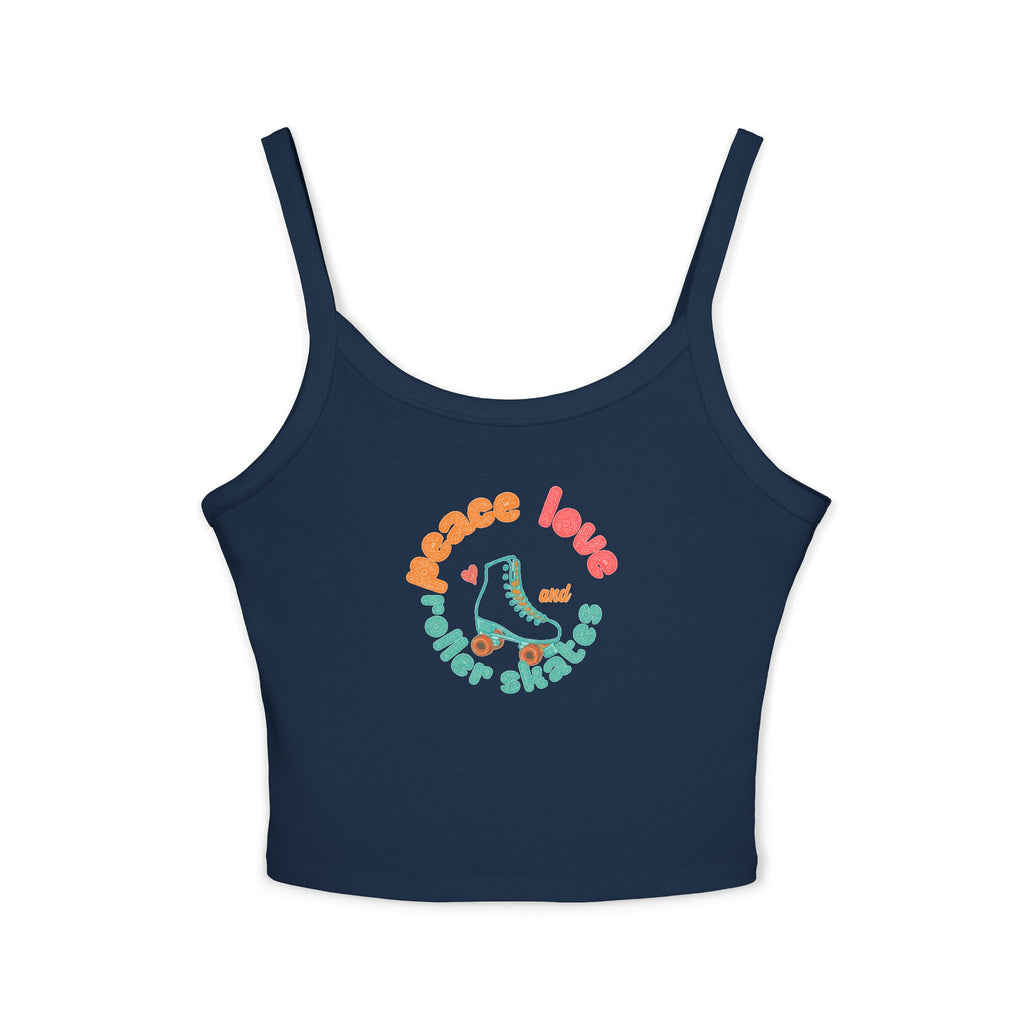 Roller Skates Cute Crop Tank — "Peace Love And Roller Skates" Retro Roller Derby Graphic