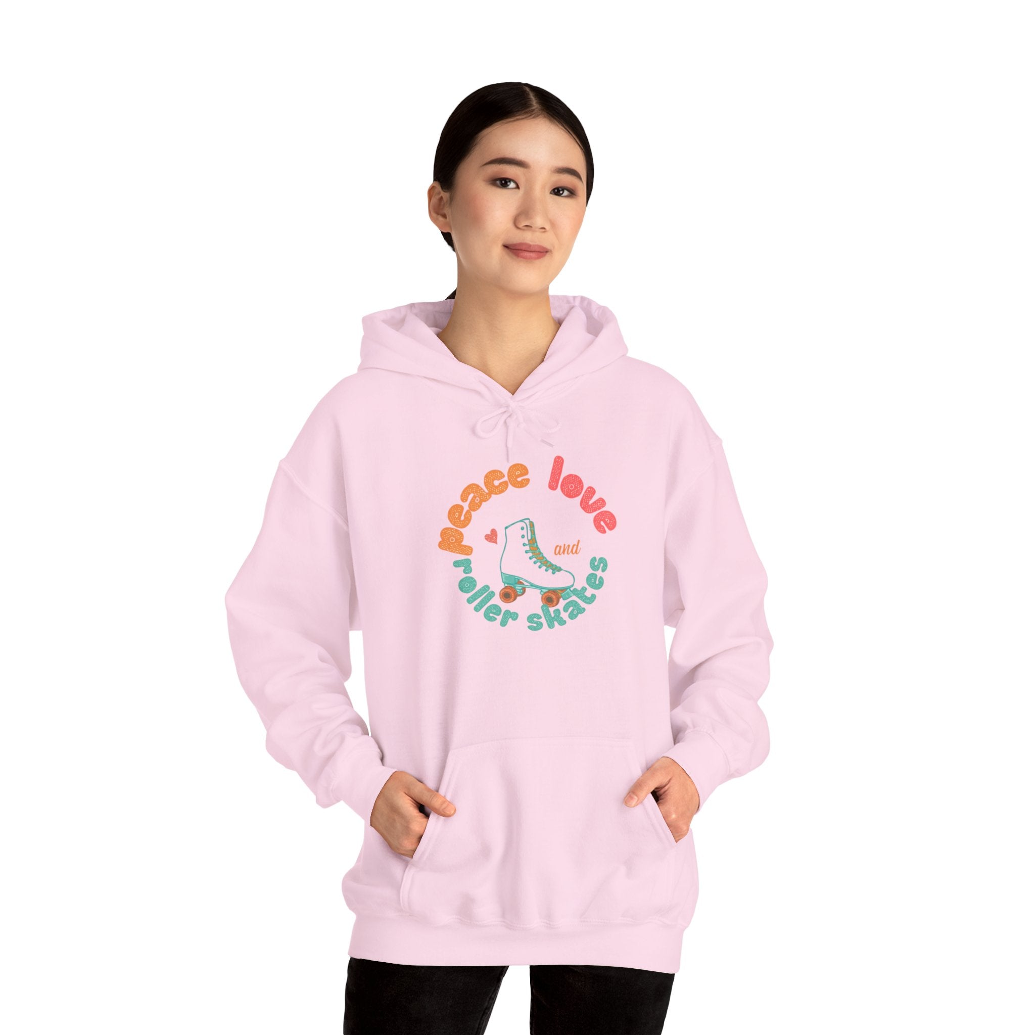 Peace, Love & Roller Skates Hoodie — Retro Roller Skating Graphic Sweatshirt