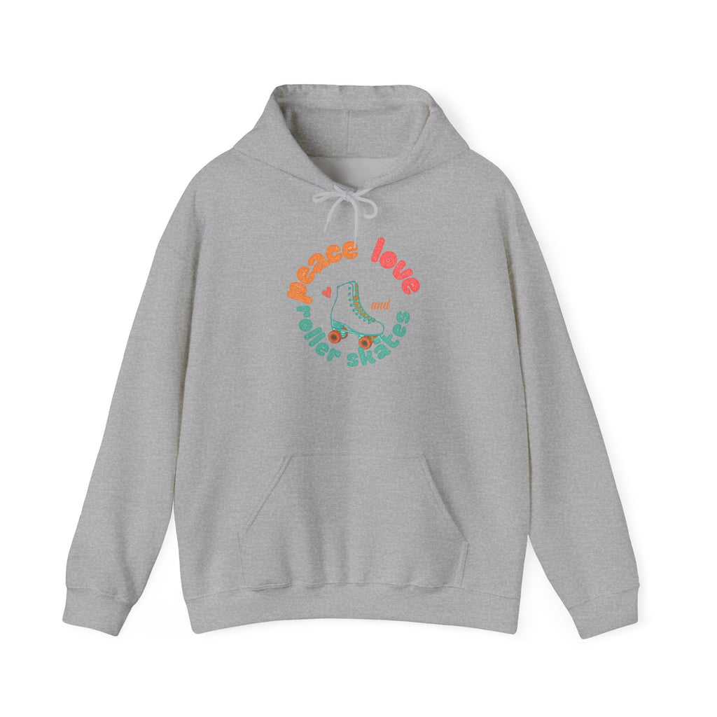 Peace, Love & Roller Skates Hoodie — Retro Roller Skating Graphic Sweatshirt