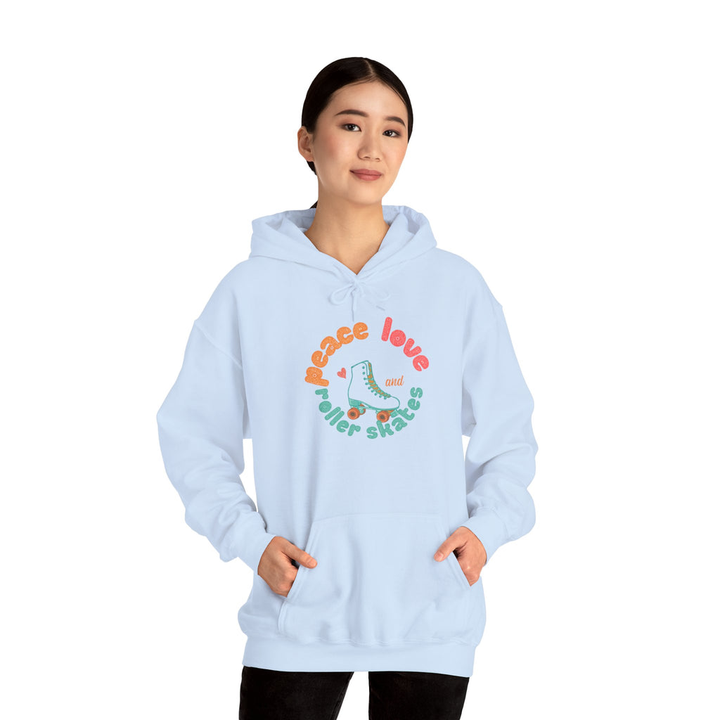 Peace, Love & Roller Skates Hoodie — Retro Roller Skating Graphic Sweatshirt