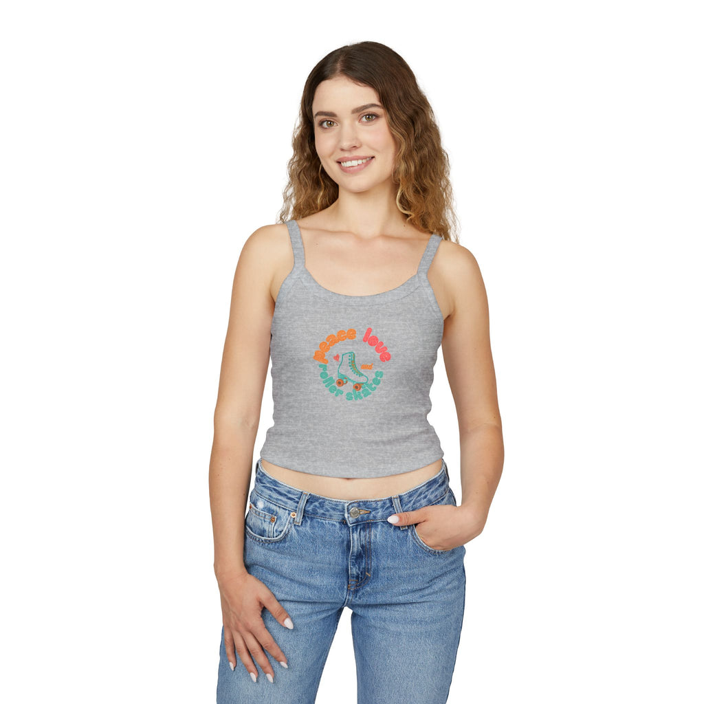 Roller Skates Cute Crop Tank — "Peace Love And Roller Skates" Retro Roller Derby Graphic