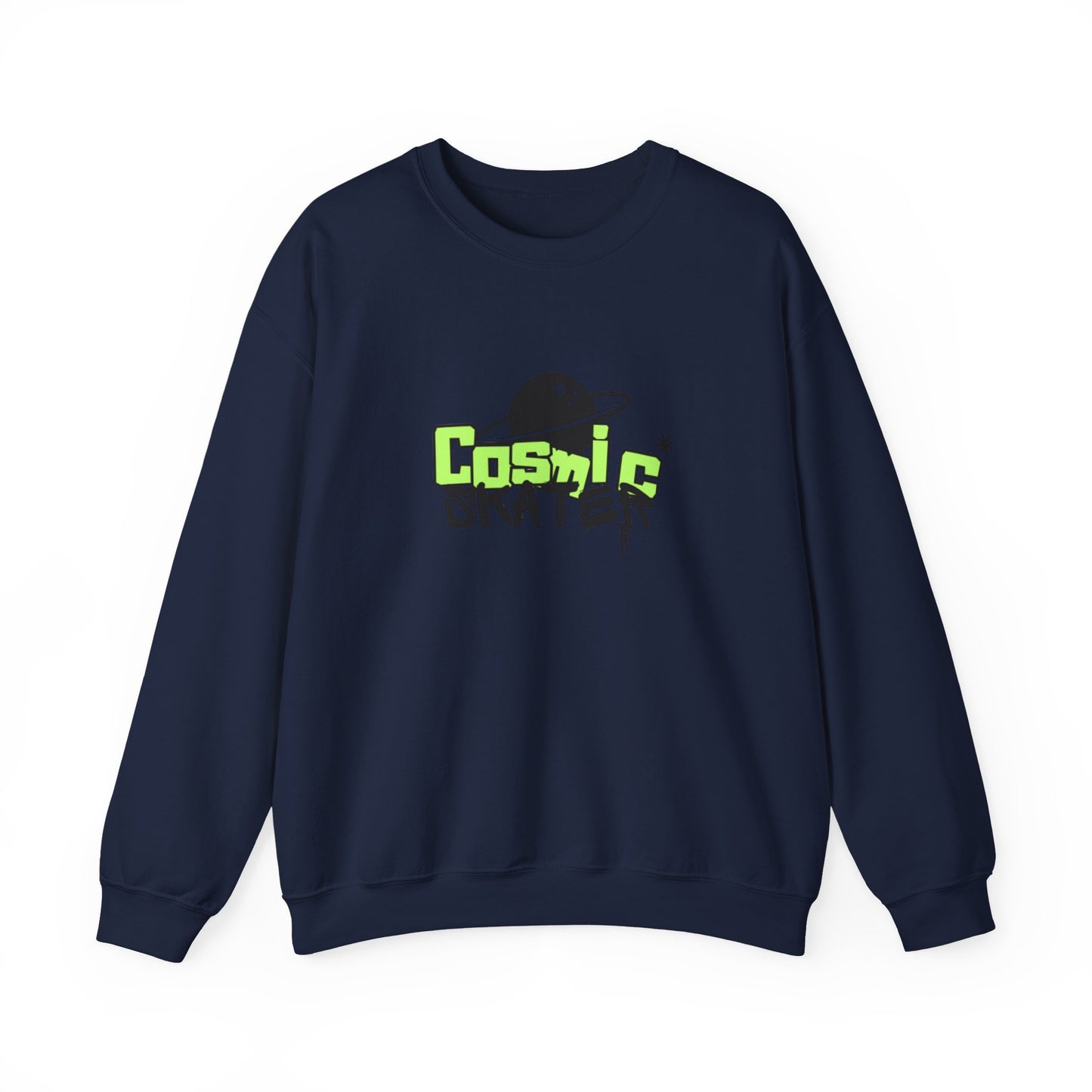 Crewneck Sweatshirt - "Cosmic Skater" Neon Planet Skate Graphic