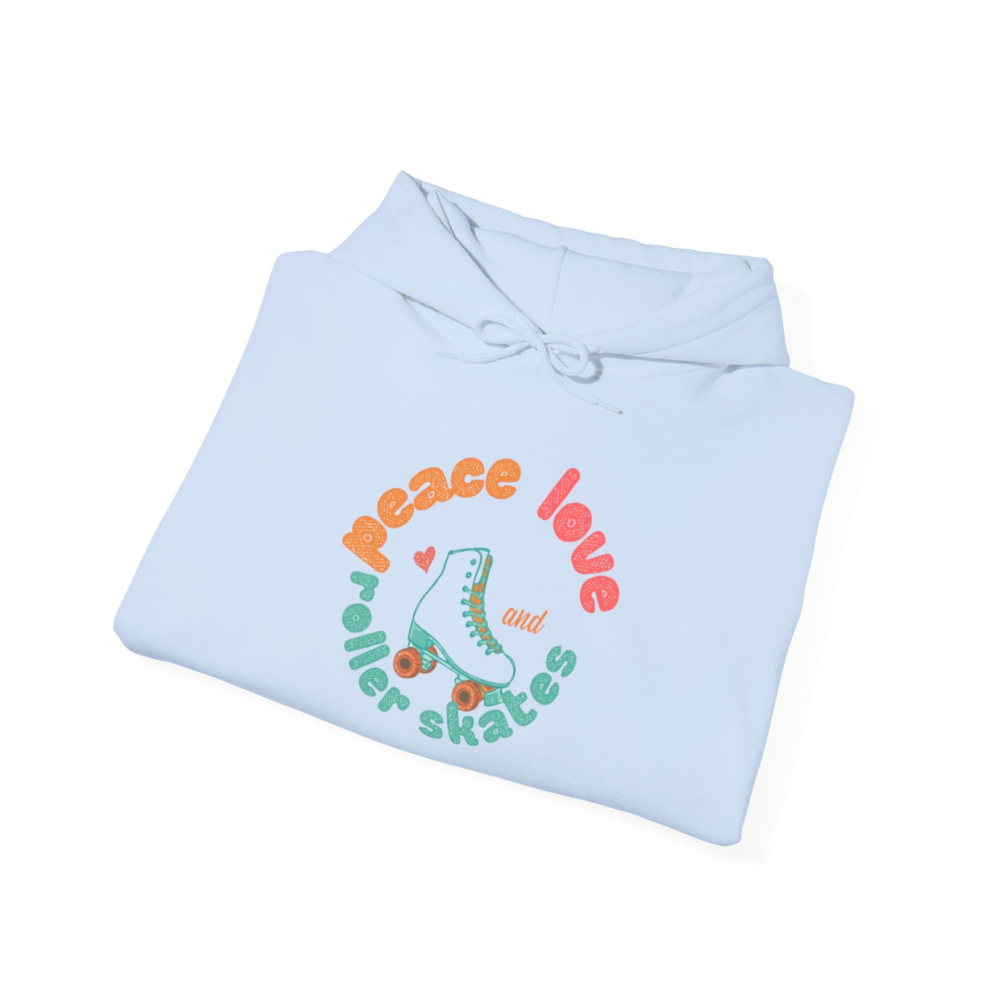 Peace, Love & Roller Skates Hoodie — Retro Roller Skating Graphic Sweatshirt