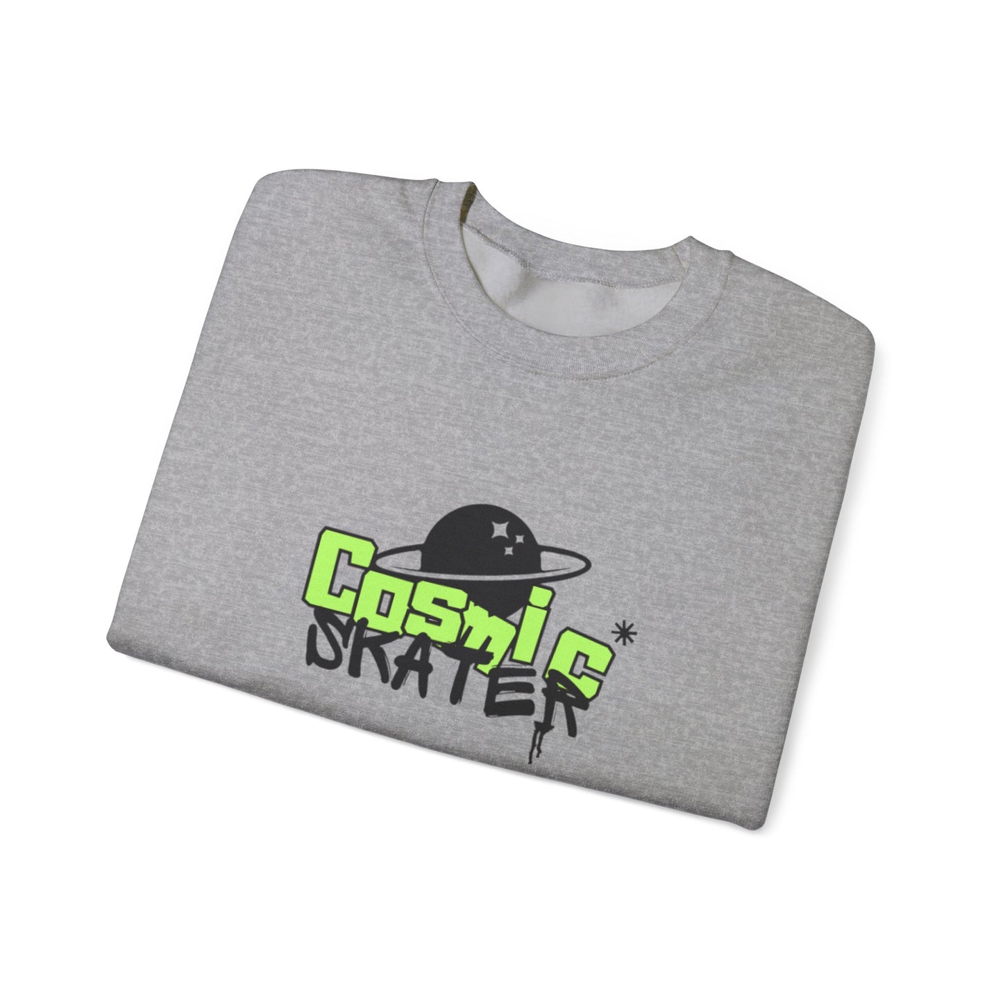 Crewneck Sweatshirt - "Cosmic Skater" Neon Planet Skate Graphic