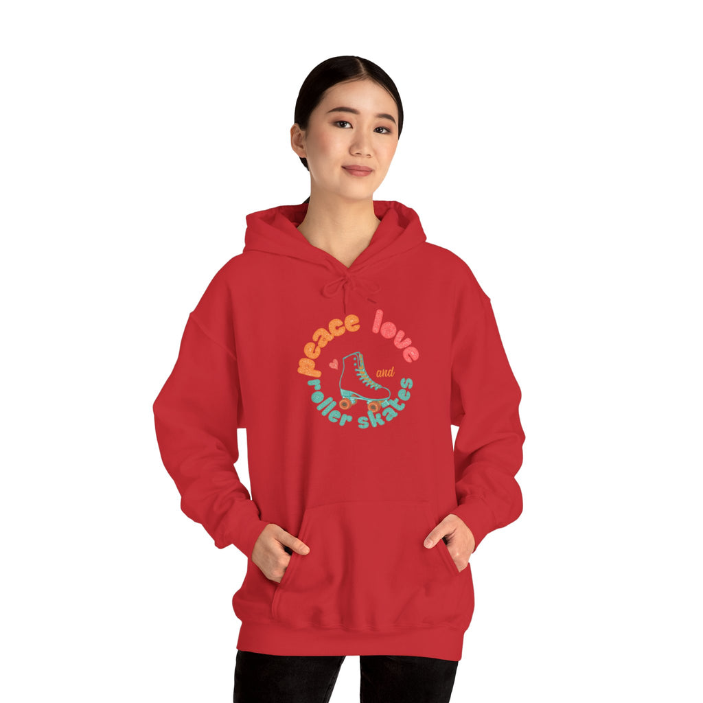 Peace, Love & Roller Skates Hoodie — Retro Roller Skating Graphic Sweatshirt