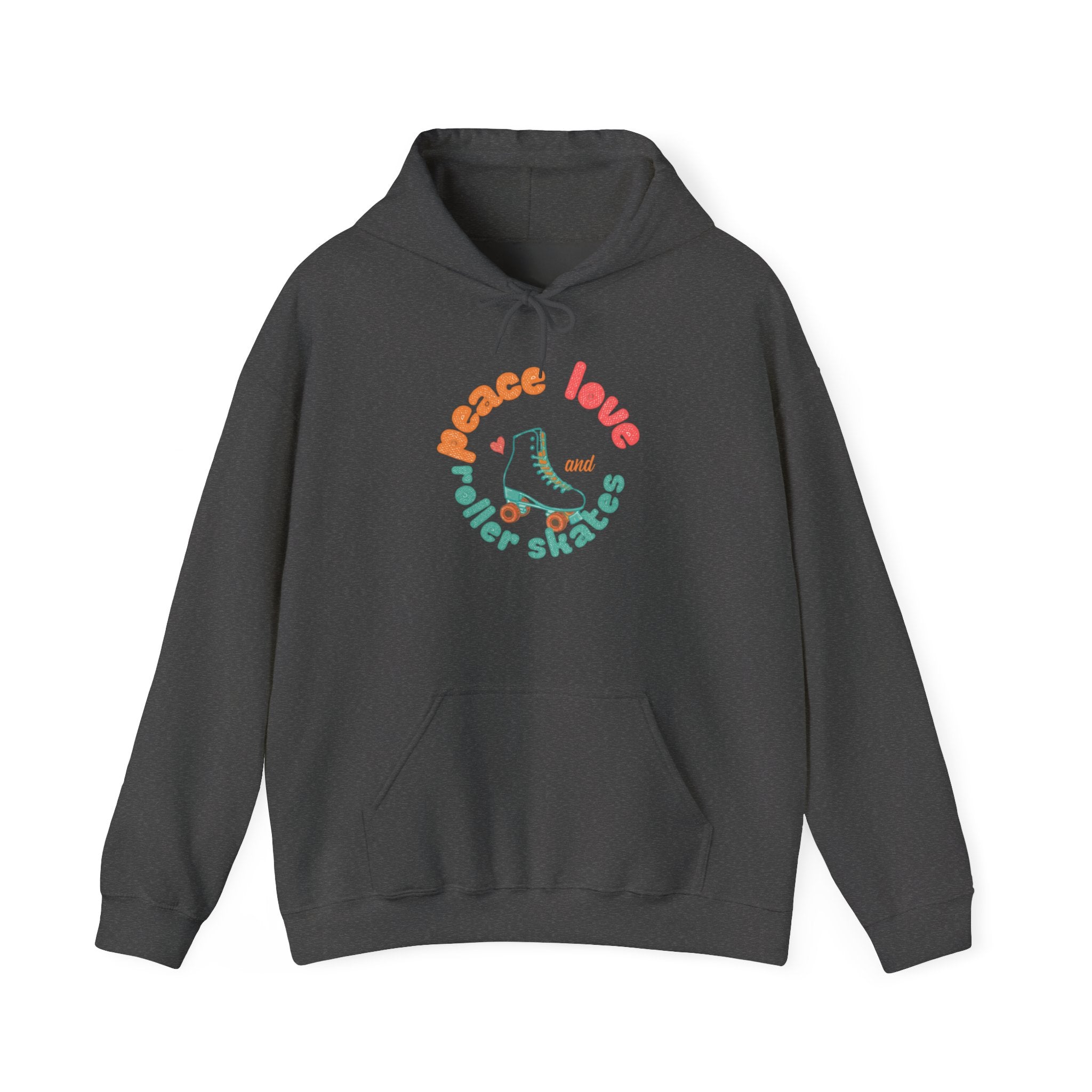 Peace, Love & Roller Skates Hoodie — Retro Roller Skating Graphic Sweatshirt
