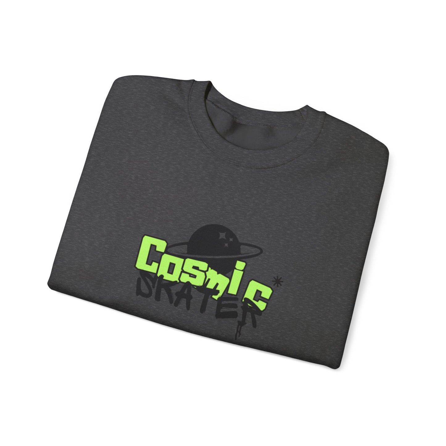 Crewneck Sweatshirt - "Cosmic Skater" Neon Planet Skate Graphic