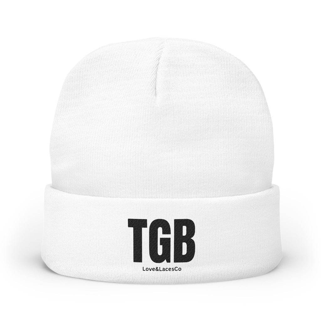 TGB Embroidered Knit Beanie — Cozy Winter Hat with Fold Cuff