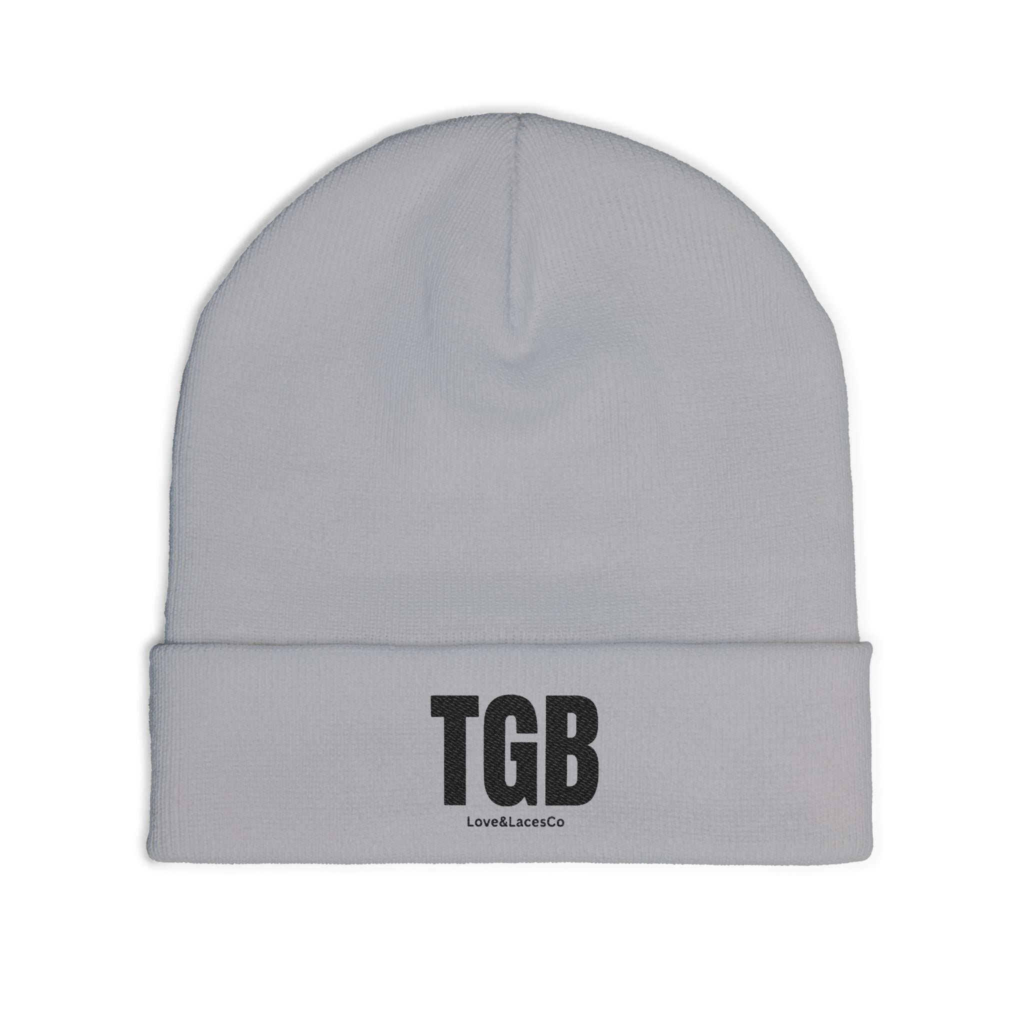 TGB Embroidered Knit Beanie — Cozy Winter Hat with Fold Cuff