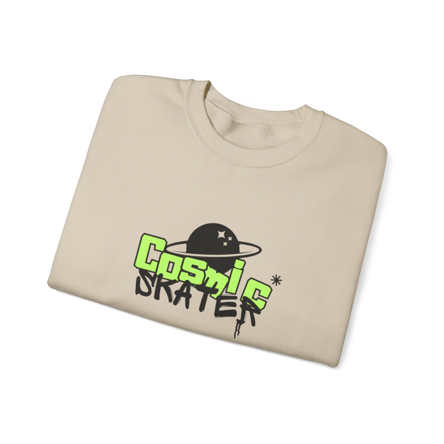 Crewneck Sweatshirt - "Cosmic Skater" Neon Planet Skate Graphic