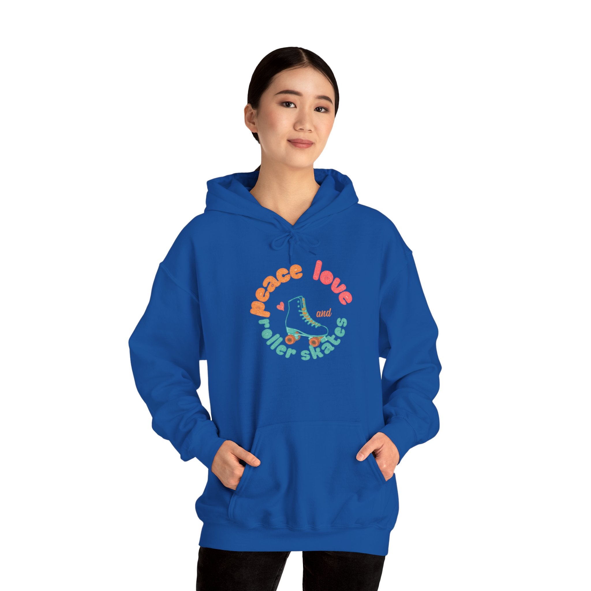 Peace, Love & Roller Skates Hoodie — Retro Roller Skating Graphic Sweatshirt