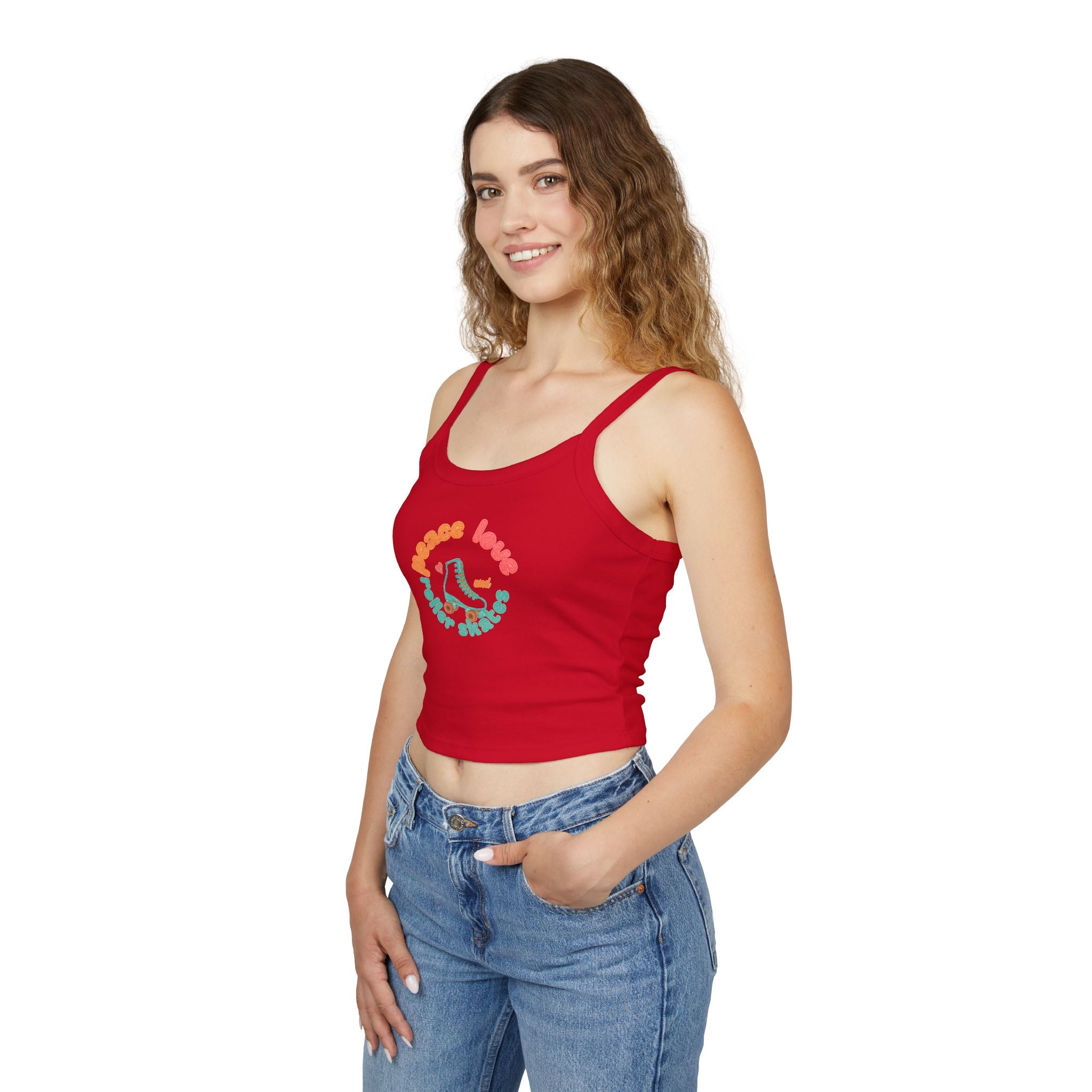 Roller Skates Cute Crop Tank — "Peace Love And Roller Skates" Retro Roller Derby Graphic