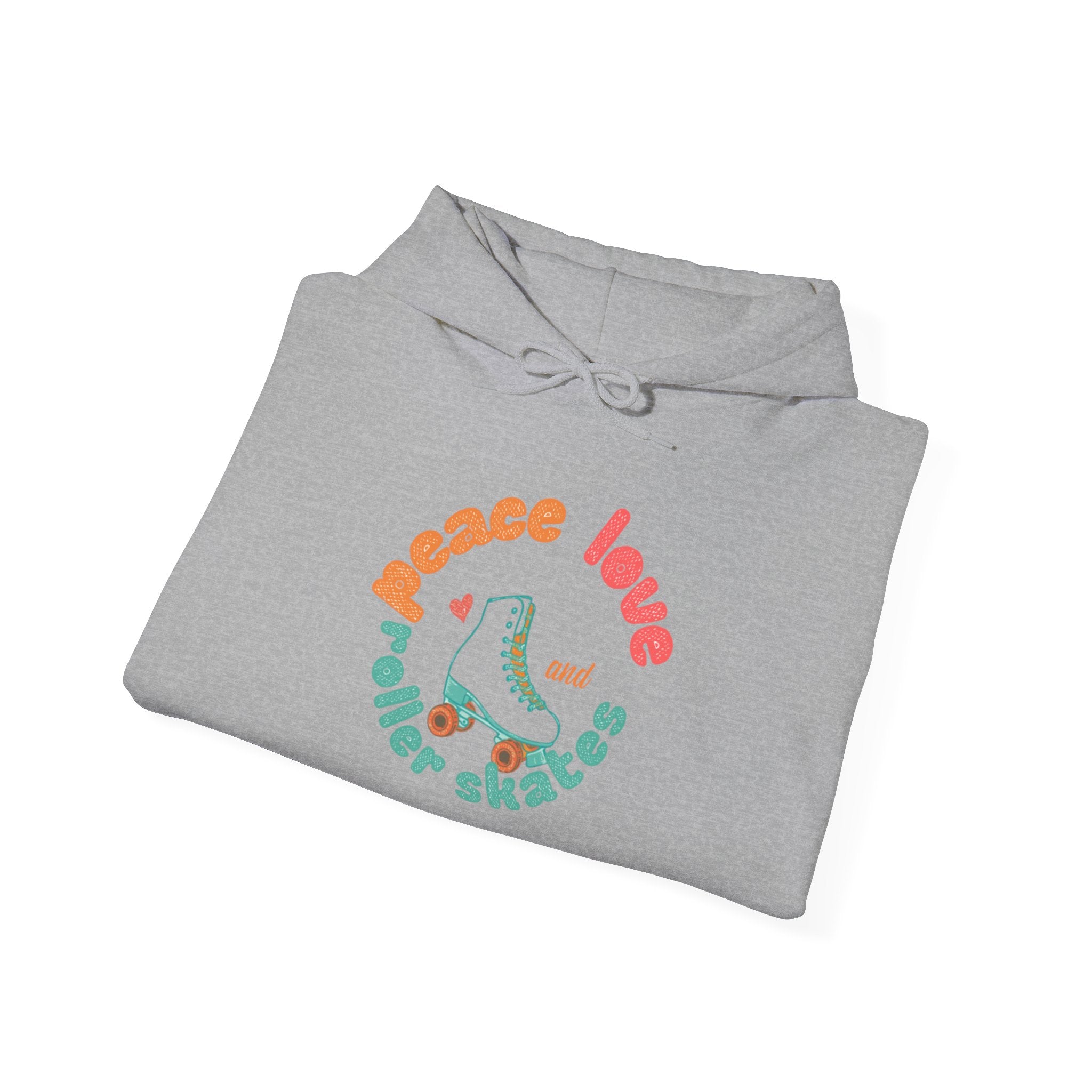 Peace, Love & Roller Skates Hoodie — Retro Roller Skating Graphic Sweatshirt