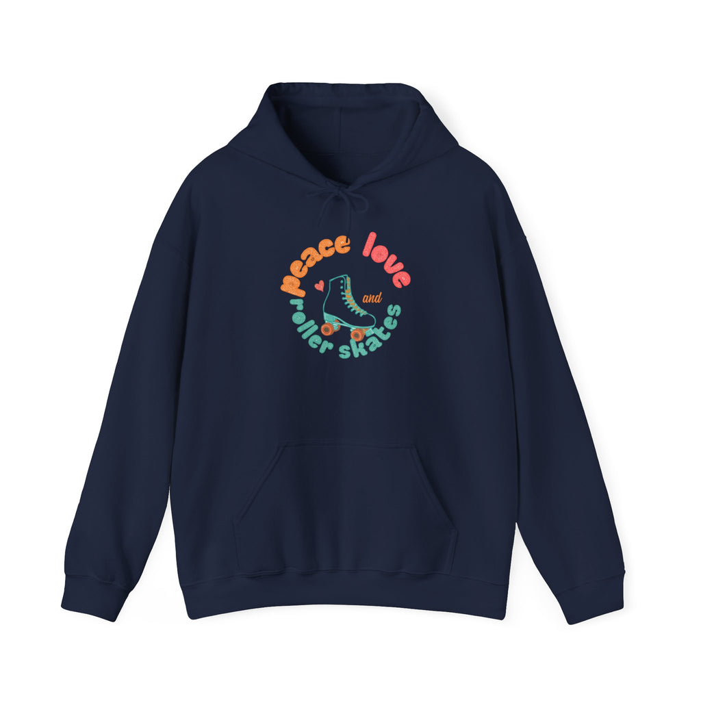 Peace, Love & Roller Skates Hoodie — Retro Roller Skating Graphic Sweatshirt