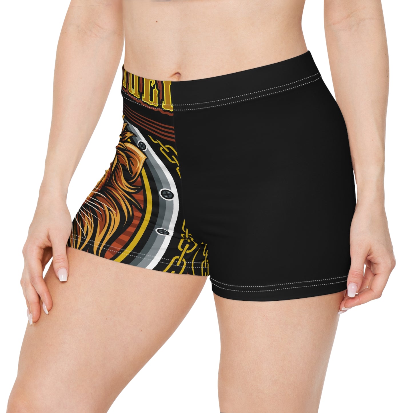 Lion Shield Women’s AOP Shorts — Bold Graphic Festival Swim & Casual Wear